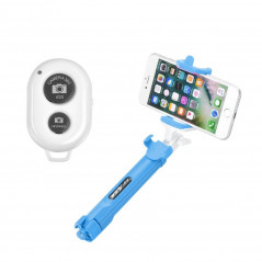 Combo selfie stick with tripod and remote control bluetooth Blue
